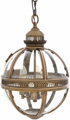 Небольшой фонарь сферической формы из латуни и стекла с 3 лампочками Eichholtz Lantern Residential S