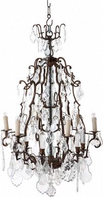 Люстра из состаренной бронзы с «водопадом» стеклянных кристаллов и лампами-свечками Eichholtz Luster Château De Wideville