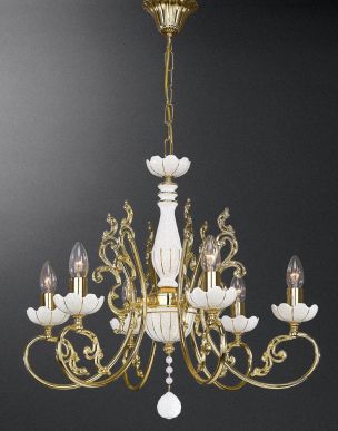 Роскошная люстра в классическом стиле из позолоченного металла и нежной белой керамики La Lampada L.403-6.26