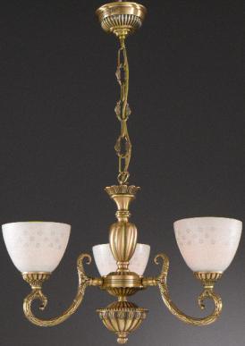 Трех и пяти рожковые бронзовые люстры с плафонами из венецианского стекла молочного цвета