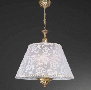 Подвесной светильник из позолоченной бронзы с ажурным тканевым абажуром