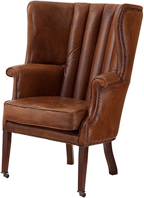 Коричневое кожаное мягкое кресло с высокой спинкой Eichholtz Chair Chamberlain