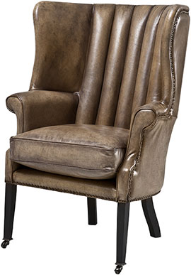 Оливковое кожаное мягкое кресло с высокой спинкой Eichholtz Chair Chamberlain