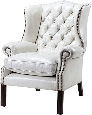 Белое кожаное мягкое кресло Eichholtz Chair Club Bradley на темных деревянных ножках