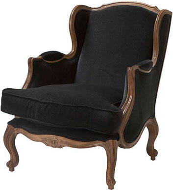 Мягкое кресло из черного бархата с дубовыми ножками Eichholtz Chair Grand Pere