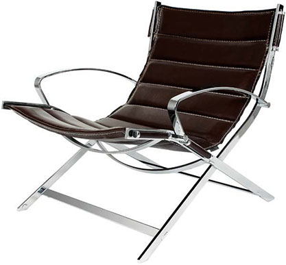 Кресло-шезлонг из коричневой кожи и никелированного металла Eichholtz Chair Robert Redford