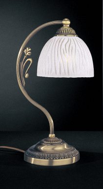 Изящная настольная лампа с корпусом из бронзы и плафоном из двух видов стекла