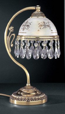 Настольная лампа с корпусом из французского золота и полусферическим стеклянным плафоном, украшенным хрустальными кристаллами
