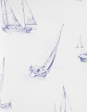Дымчато-белые обои с курсирующими яхтами Aura Handsome 2604-21200