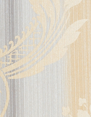 Обои с цветочными рисунками на фоне серых и охристых вертикальных полос Aura Silk Collection 3 CS35605