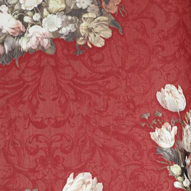 Обои умеренно красного цвета под парчу с цветочными букетами BN Dutch Masters 17802