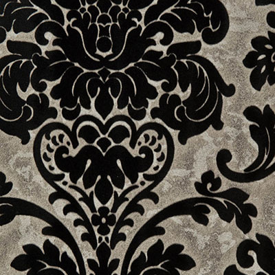 Черно-бежевые обои из флока с классическим орнаментом Portofino Kashmir 500041
