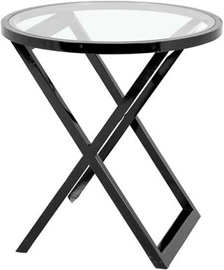 Деревянный кофейный столик с круглой стеклянной столешницей Eichholtz Table Beaulieu Черный