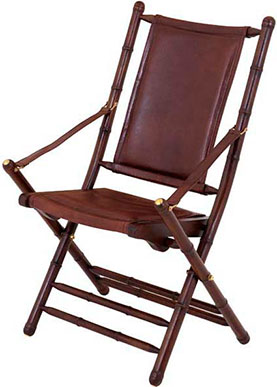 Коричневый складной стул Eichholtz Chair Safari Folding из кожи и тика